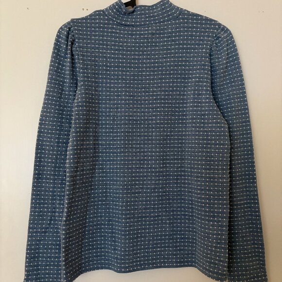 XS Blue Jacquard Puff-Sleeve Mockneck Top - Picture 2 of 4